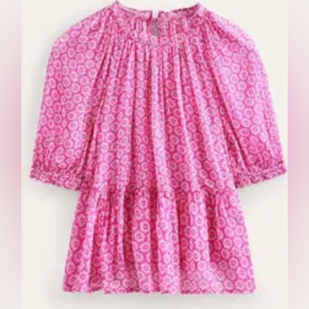 Boden Pink Sheer Georgette Top Flecks Of Gold Sparkle Sz 12 Flowy Puff Sleeve